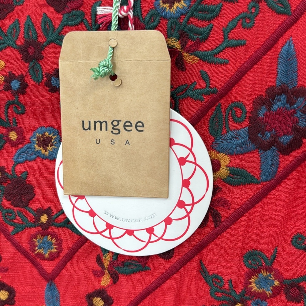 Umgee Boho Bliss Red Strawberry embroidered Floral Mini Dress M bell sleeve - Picture 8 of 13